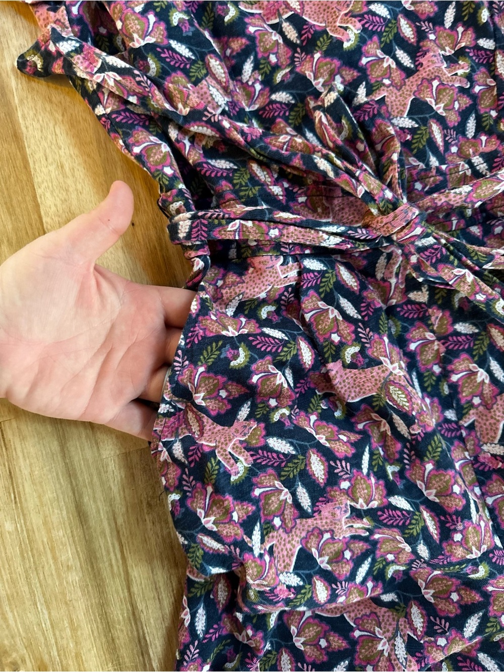Boden Navy Jumpsuit with Pink Floral and Leopard Motif